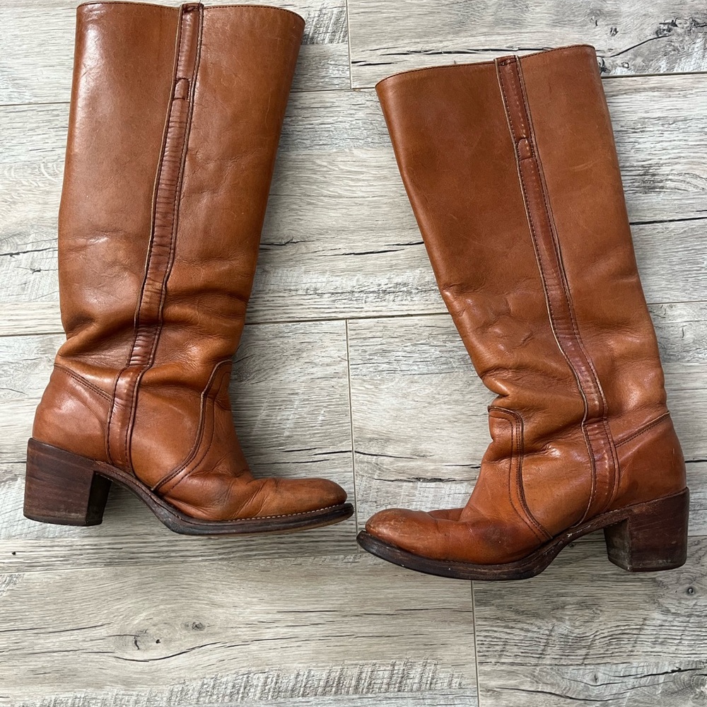 Frye Cognac Brown Tall Leather Heeled Boots